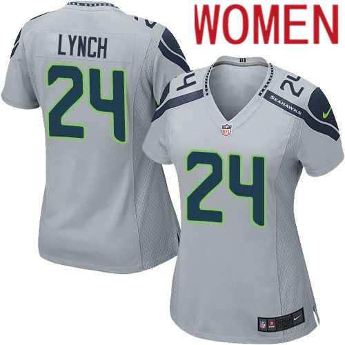 Women Seattle Seahawks #24 Marshawn Lynch Nike Gray Game NFL Jersey->women nfl jersey->Women Jersey